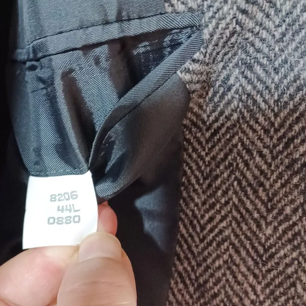 Classic Wool Heritage Y2K Wall Street 44L Gray Herringbone Prep SportCoat Blazer